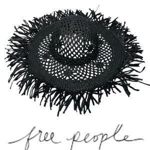NEW Free People Black Woven Raffia Straw Beach Hat
